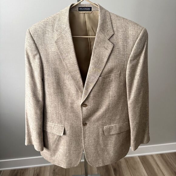 Mens Blazer 40R Tan Silk Tweed Towncraft Sport Coat Jacket Business Casual Light - Picture 8 of 13